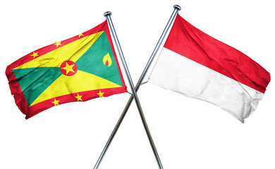 Grenada flag with Indonesia flag, 3D rendering