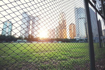 football field in modern city