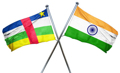 Central african republic flag with India flag, 3D rendering