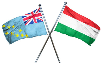 Tuvalu flag with Hungary flag, 3D rendering