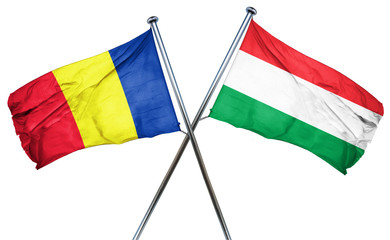 Romania flag with Hungary flag, 3D rendering