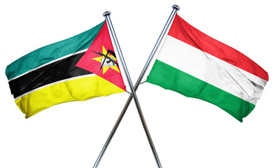 Mozambique flag with Hungary flag, 3D rendering