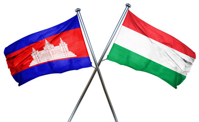 Cambodia flag with Hungary flag, 3D rendering