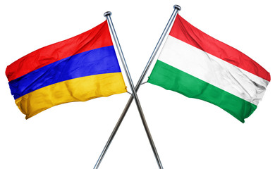 Armenia flag with Hungary flag, 3D rendering