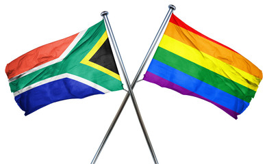 South africa flag with rainbow flag, 3D rendering