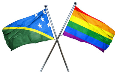 Solomon islands flag with rainbow flag, 3D rendering