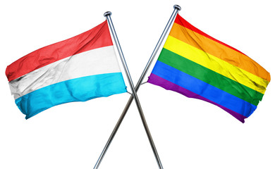 Luxembourg flag with rainbow flag, 3D rendering