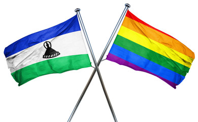 Lesotho flag with rainbow flag, 3D rendering