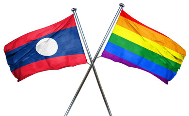 Laos flag with rainbow flag, 3D rendering