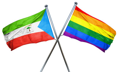 Equatorial guinea flag with rainbow flag, 3D rendering