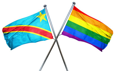 Democratic republic of the congo flag with rainbow flag, 3D rend