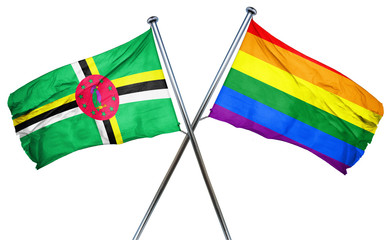 Dominica flag with rainbow flag, 3D rendering