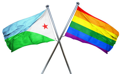 Djibouti flag with rainbow flag, 3D rendering
