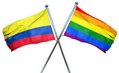 Colombia flag with rainbow flag, 3D rendering