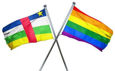 Central african republic flag with rainbow flag, 3D rendering