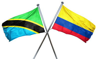 Tanzanian flag with Colombia flag, 3D rendering