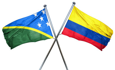 Solomon islands flag with Colombia flag, 3D rendering