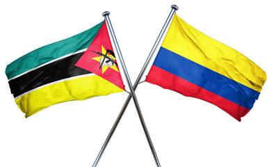Mozambique flag with Colombia flag, 3D rendering