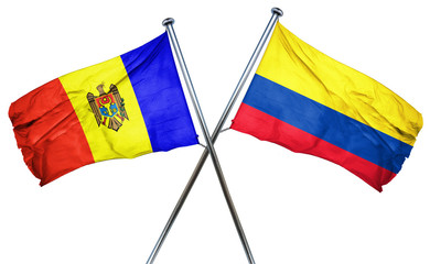 Moldova flag with Colombia flag, 3D rendering