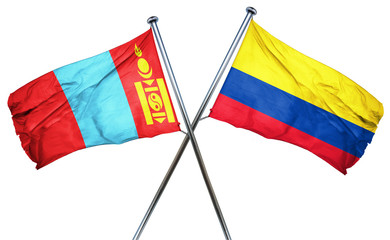 Mongolia flag with Colombia flag, 3D rendering