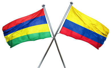 Mauritius flag with Colombia flag, 3D rendering