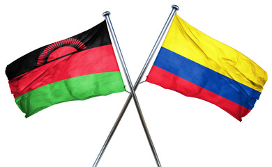 Malawi flag with Colombia flag, 3D rendering