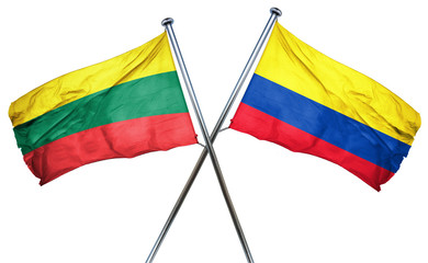 Lithuania flag with Colombia flag, 3D rendering