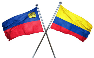 Liechtenstein flag with Colombia flag, 3D rendering
