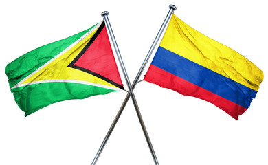 Guyana flag with Colombia flag, 3D rendering