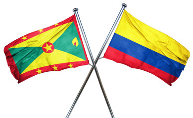 Grenada flag with Colombia flag, 3D rendering