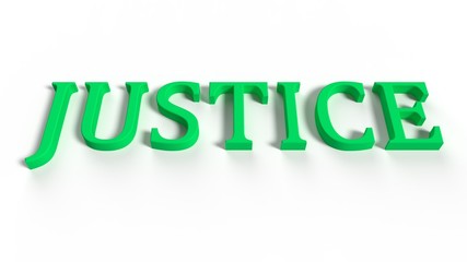 JUSTICE text. 3D illustration. 3D CG. Format 16:9 wide screen monitors.