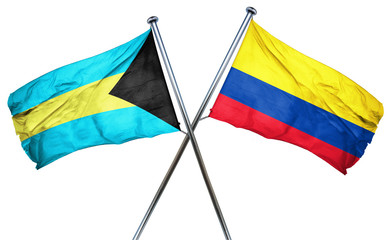 Bahamas flag with Colombia flag, 3D rendering