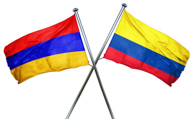 Armenia flag with Colombia flag, 3D rendering