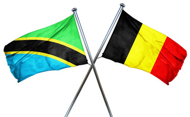 Tanzanian flag with Belgium flag, 3D rendering