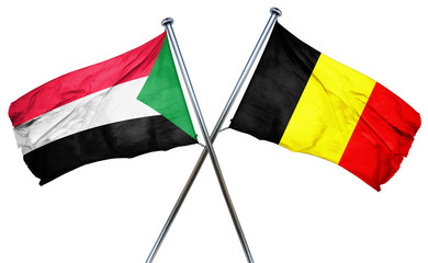 Sudan flag with Belgium flag, 3D rendering