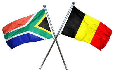 South africa flag with Belgium flag, 3D rendering
