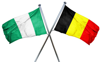 Nigeria flag with Belgium flag, 3D rendering