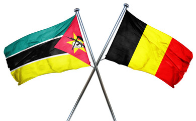 Mozambique flag with Belgium flag, 3D rendering