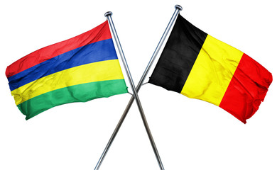 Mauritius flag with Belgium flag, 3D rendering