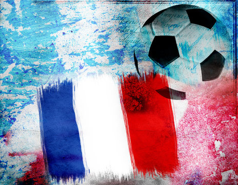 Football on France's flag colored background