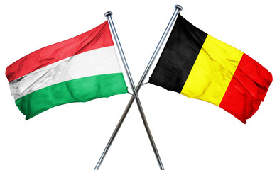 Hungary flag with Belgium flag, 3D rendering