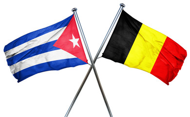 Cuba flag with Belgium flag, 3D rendering