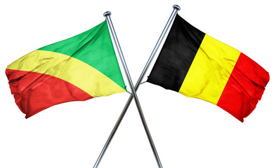 Congo flag with Belgium flag, 3D rendering