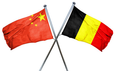 China flag with Belgium flag, 3D rendering