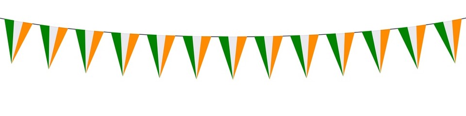 Banner. Garlands, pennants. Green, white, orange 