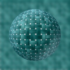 woven rattan woody sphere on blurred background - blue green colored - 3D rendering