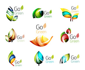 Multicolored abstract leaves in nature concept logo set