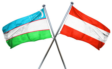 Uzbekistan flag with Austrian flag, 3D rendering