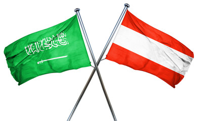 Saudi Arabia flag with Austrian flag, 3D rendering