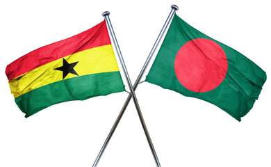 Ghana flag with Bangladesh flag, 3D rendering